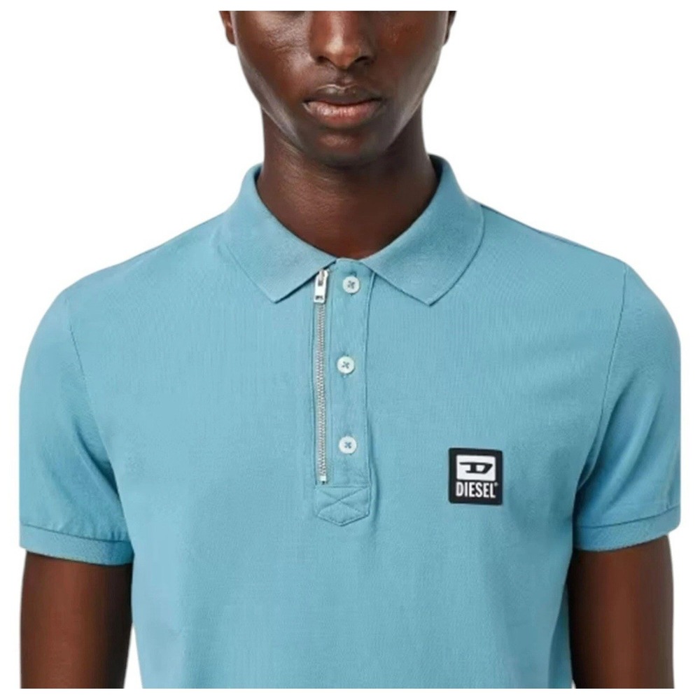 Diesel‎ T-Harry Polo Shirt Men's XXL Steel Blue Zip Detail Pique Logo